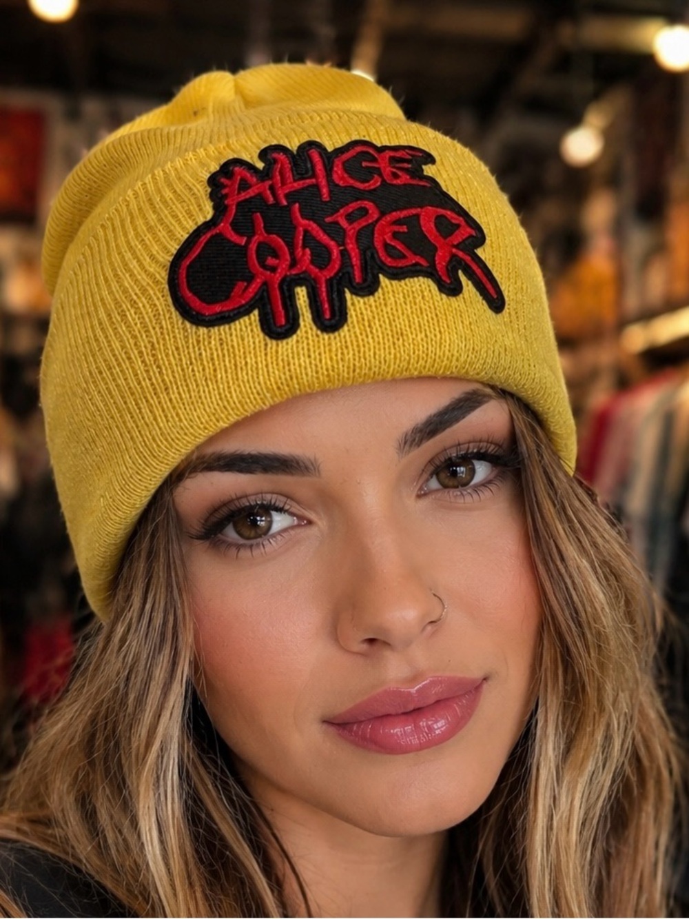 Hand crafted ALICE COOPER acrylic beanie. Super soft.